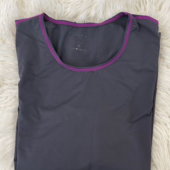 Athleta Dark Gray Athletic Long Sleeve Top with Pink Stitching - Picture 6 of 6
